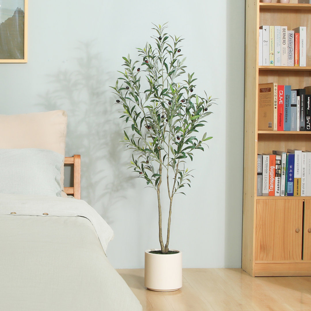 Altman Faux Olive Tree in White Planter, Lifelike Fake Olive Plant for Indoor and Outdoor Decor